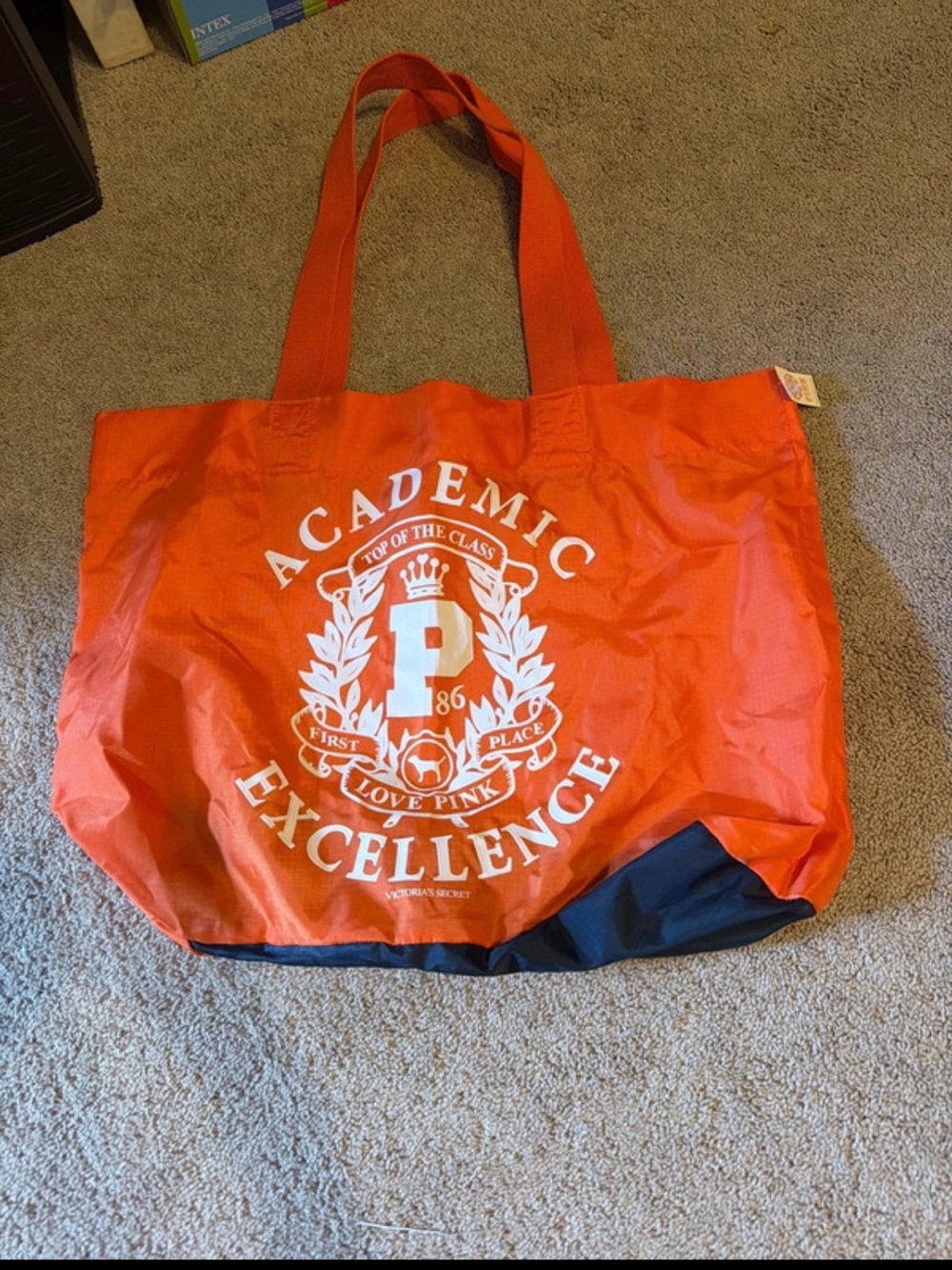 PINK Victoria's Secret Orange Academic Excellence Tote with Navy Base